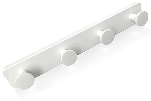 Kukicu Porte-manteau mural blanc avec 4 crochets - Robuste et facile - Support original pour hall d'entrée, salle de bain, chambre à coucher, cuisine (Lot de 1)