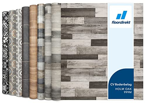 Floordirekt PVC Bodenbelag Meterware nach Maß Vinylboden, CV Linoleum für Küche & Balkon in Holzoptik, Fliesenoptik, Steinoptik - robust & pflegeleicht 100 x 300 cm | Plaza | Holm Oak 999m
