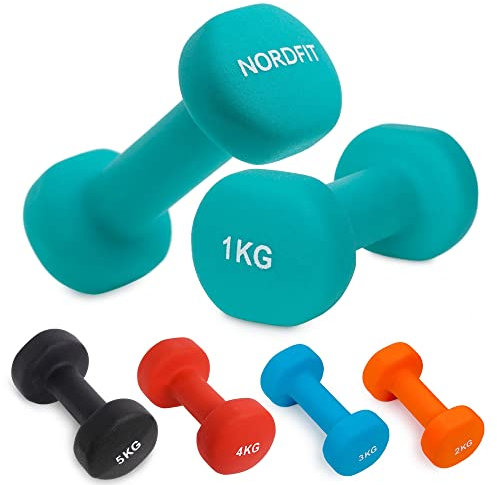 Neoprene Coated Dumbbells for Home Exercise, Pilates, Gym, Cardio, Dumbbell Weights Set in 1kg 2kg 3kg 4kg 5kg Pairs by Nordfit (1kg Pair (Turquoise))