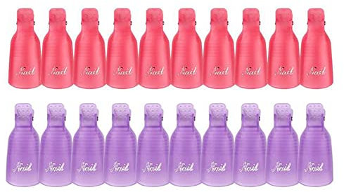 Haobase 20Pcs Gel Nail Polish Remover Clips, Plastic Acrylic Nail Art Remover Soak Off Wrap Cleaner Cap Clips (Purple and Pink)