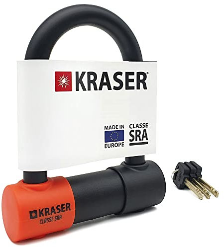 KRASER KR85S Antivol Moto Homologué SRA | Promo Model Plus Robust | U ø18mm Acier Cémenté, Double Verrouillage, 3 Clés Haute Sécurité Anti-crochetage, Recommandé Assurances, Antivol Vélo en U 85x125mm