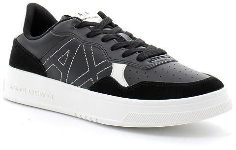 Armani Exchange Herren Mens, Suede Detail, Front Logo Patch, Sneaker, Black +, Schwarz, 39 EU