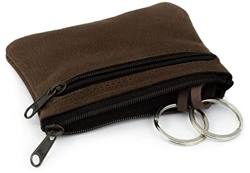 Simaru Custodia per chiavi in vera pelle italiana con 2 anelli portachiavi e scomparto extra, con cerniera di alta qualità, patente di guida e carte di credito