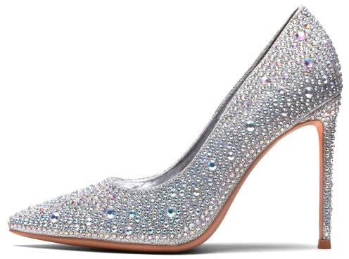 GENSHUO Décolleté a Spillo con Strass Argento Donna, Scarpe con Tacco a Punta Glitterate 10cm, Sexy Tacchi Alti a Punta Chiusa per Eventi Serali, Matrimonio High Heels Scintillante 41EU