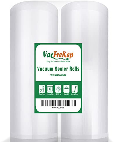 VacFreKep 2 Folienrollen 20x1500cm Vakuumierrollen für Lebensmittel,BPA-Frei Vakuumierbeutel Sous Vide Beutel Folien für Vakuumierer und Folienschweißgeräte Geeignet