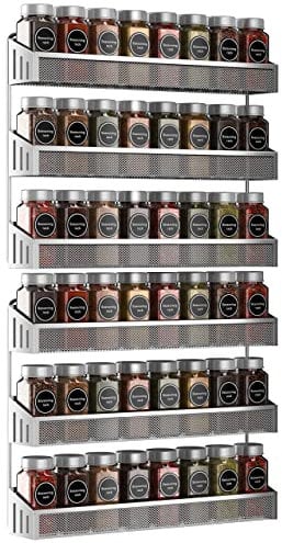 Hanging Spice Racks Wall Mounted 2 Set Large Spice Organizer for Jars Storage Metal Chrome Narrow Wall Mountable Spice Racks for Kitchen Wall Inside Cupboard or Cabinet Doors Silver grey