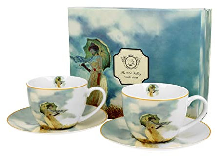 Teetassen/Kaffeetassen Monet Frau mit Schirm 2 Tassen 2 Unterteller 280ml mit Geschenkkarton