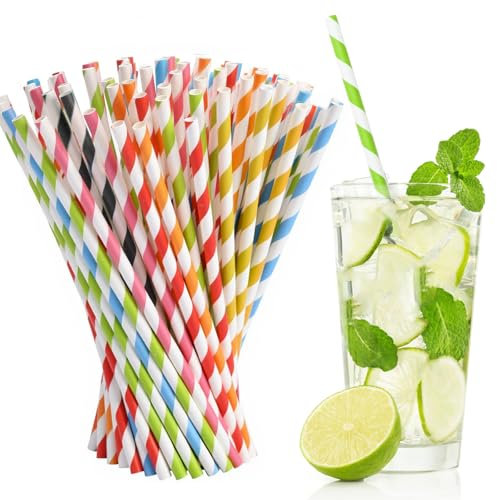 DK177 200 Stück Strohhalminkhalme Papier Biologisch Abbaubare, Bunte Cocktail Strohhalme Trinkhalme, Umweltfreundlich Papierstrohhalme für Geburtstag Hnd Party, 8 Farben