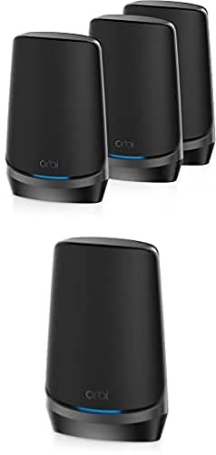 NETGEAR Orbi RBKE964B Quad-Band WiFi 6E Mesh WLAN System AXE11000 | Mesh Router mit 3 Satelliten | WLAN Abdeckung bis zu 800 m² und 200 Geräten mit bis zu 10,8 GBit/s | 4X 2.5 GB und 12x GB LAN-Ports