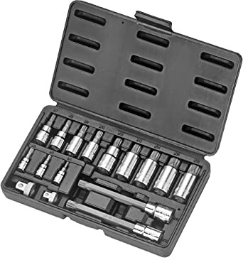 Kauplus XZN Triple Square Spline Bit-Steckschlüssel-Set, kurz und extra lang, mit Adapter 1/4 Zoll x 3/8 Zoll & 3/8 Zoll x 1/2 Zoll, 16 Stück
