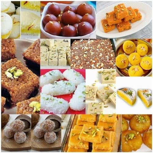Pure Fresh Authentic Indian Sweets Mithai Ladoo, Kaju Barfi, Soan Papri, Baklawa, Rasgulla, Gulab Jamun, Ras Malai for Celebrate Any Occassion (Mix Sweets, 1 Kg)