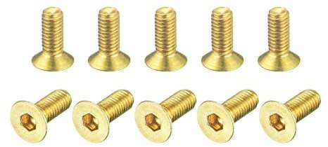 sourcing map Flat Head Socket Cap Screws, M3-0.5 x 8mm Brass Inner Hex Drive Fasteners Bolts 50Pcs