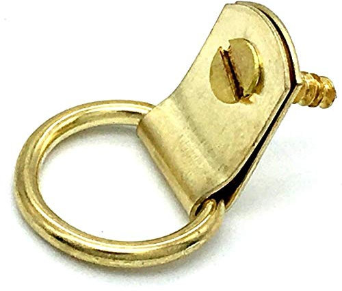 24 x D Ring Hooks Small Single Hole Brass Picture Frame Hanging Eyes + Screws