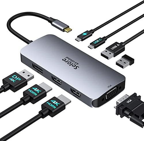 Dock USB C Docking Station USB C Double Moniteur, 8 en 1 HUB USB C Dual HDMI et Displayport/VGA, PD 100W, USB C 2.0, 2*USB 2.0, Stations d'accueil USB C Multiport pour MacBook Dell Lenovo Microsoft
