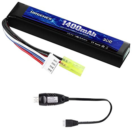 URGENEX Airsoft Battery 11.1V 1400mAh Lipo Battery with Mini Connector 30C High Discharge Rate Rechargeable 3S Lipo Battery for Airsoft