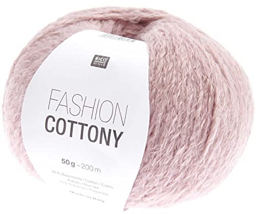 Rico Design Wolle Fashion Cottony | Sommerwolle zum Häkeln und Stricken | weiches leichtes Baumwollmischgarn mit 85% Baumwolle (08 altrosa)