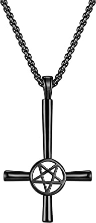 Generisch Edelstahl Kette Anhänger Umgedreht Kreuz Pentagramm Satan Punk Halskette Herren Schmuck