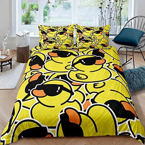 XPINGO Kinder Bettwäsche Ente 135x200 cm 2teilig Jungen und Mädchen 100% Mikrofaser Sommer Weiche Winter Warm Bettbezüge 3D Süße Ente Bettbezug mit Kissenbezüge 80x80 cm