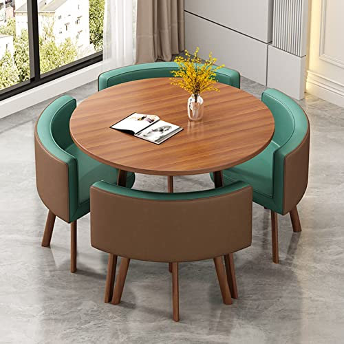 Tisch und Stuhl-Set Konferenztisch Büro Empfangsraum 80 cm rund Lounge Esstisch Besprechungstisch Freizeittisch Bürotisch Balkontisch Schlafzimmer Hotelrezeption Tagungsraum 4 Lederstühle ( Color : Bl