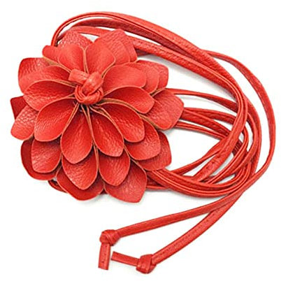 LIUZHIPENG Cintura in vita con fiore Boho Cintura in pelle da donna in corda in nappa cintura per camicie, Rosso, Taglia unica