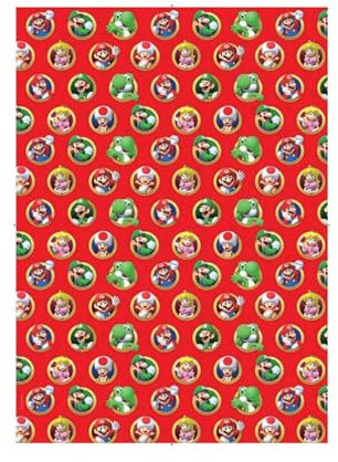 Danilo Promotions Limited Super Mario Geschenkpapier, 4 Meter Geschenkpapier, Rolle 4 Meter x 70 cm geöffnet, Super Mario offizielles Lizenzprodukt, verantwortungsvoll bezogen, FSC Mehrfarbig