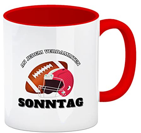 American Football Kaffeebecher in rot mit Spruch An jedem verdammten Sonntag eine dekorative Tasse für die Community Footballfans Sport Kaffeetasse Amerika Sportler Footballer