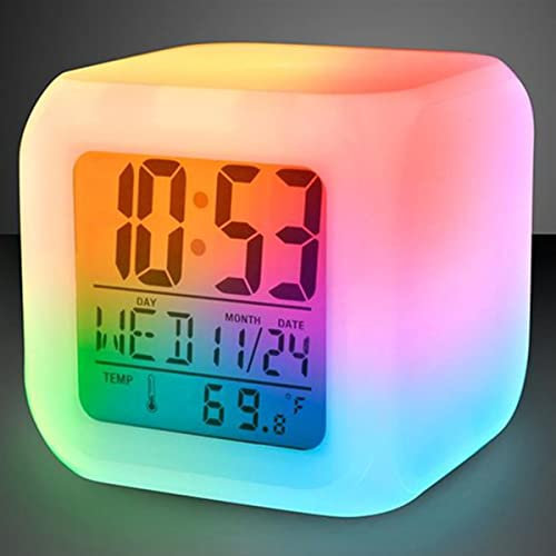 LED Digital Alarm Clock with Colorful Lights Multifunctional Mini Desk Cube Clock Multiple Modes Glow Desk Clock Battery Powered Desktop with Date Calendar Temperature for Bedroom Office Home Kitchen