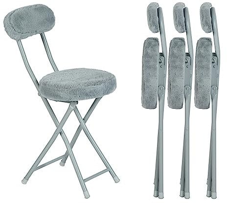 MEUBLE COSY Klappstuhl 4er Set mit Rücklehne und Fußstütze Gepolstert aus Kunstfell Faltbar Küchenstuhl Schreibtischstuhl, Grau, 30x45x75cm