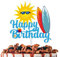 Blue Glitter Sun Surfing Happy Birthday Cake Topper Cheer to Summer Hawaii Beach Holiday Theme Decor Supplies Men Women Boys Girls Birthday Party Decorations