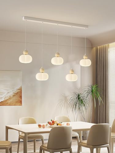 Bellastein LED Pendelleuchte Esstisch Hängeleuchte Creme-Stil drei köpfige Kürbisform Kronleuchter Rund Ring-Pendelleuchte Moderne LED-Hängeleuchte (5-Kopf lange Scheibe 【 90CM 】)