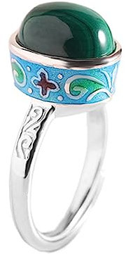 Zoegneer Damen-Ring aus S925-Sterlingsilber mit Edelsteinen, Vintage-Mode, verstellbarer Malachit-Ring