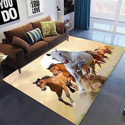 Area Map Wohnzimmerteppich Schlafzimmerteppich Laufendes Tier Mit DREI Pferden Teppich 3D-Gedruckter Flauschiger Flanellteppich - Polyester-Soft-TOU