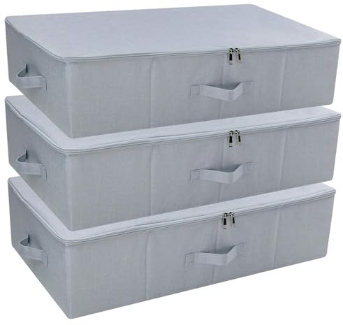 iwill CREATE PRO Lot de 3 boîtes de rangement pliables à placer sous un lit pour vêtements et chaussures, économie d'espace, gris clair