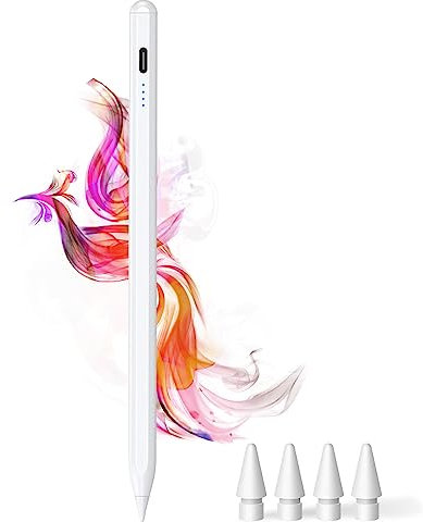 Stylus Pen für iPad 9&10 - USB-C Schnellladung Magnetisch Stift für iPad mit Palm Rejection Kompatibel mit(2018-2023) iPad 6/7/8/9/10,iPad Air 3/4/5,iPad Mini 5/6, iPad Pro 11/12.9(Weiß)