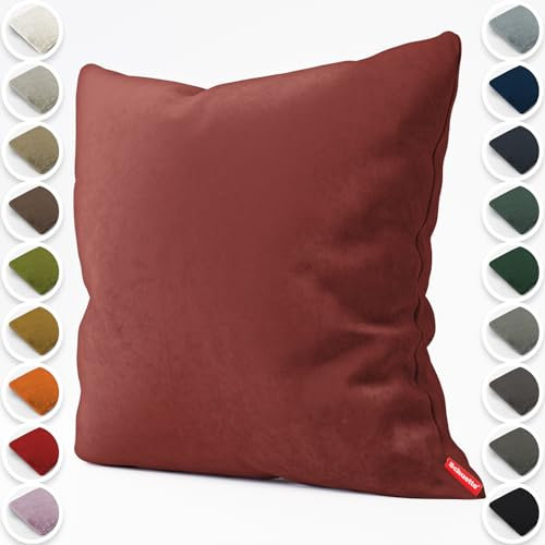Schuette® Dekorativer Kissenbezug aus Samt mit verdecktem Reißverschluss • Millenium Velvet Kollektion: Carmine (Red) • Knitterfrei • Kuschelweich • Zierkissen • Sofakissen