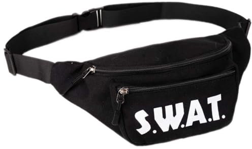 Goldschmidt SWAT Bauchtasche schwarz | Tasche mit 4 Reißverschluss-Fächern | Accessoire Kostüm S.W.A.T. Fasching Karneval