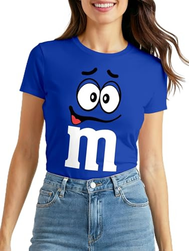 MoonWorks® Damen T-Shirt Fasching Karneval M Aufdruck Gruppen- Kostüm Verkleidung Last Minute Faschingskostüme Frauen Slim Fit Blau L