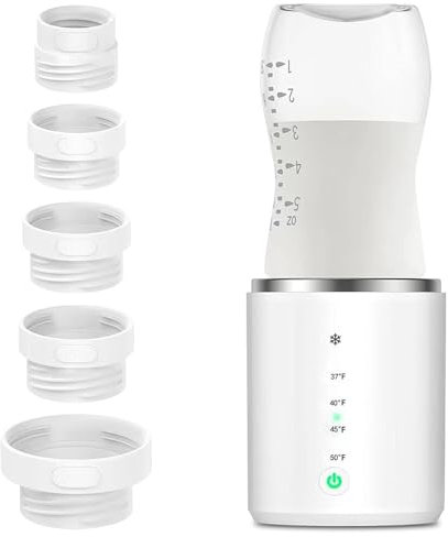 HOVCEH Flaschenwärmer Baby, Flaschenwärmer Baby Unterwegs, Flaschenwärmer für unterwegs mit 6 Adapters, 3-in-1 elektrischer Flaschenwärmer, aufladbar über USB, Elektrischer Flaschenwärmer