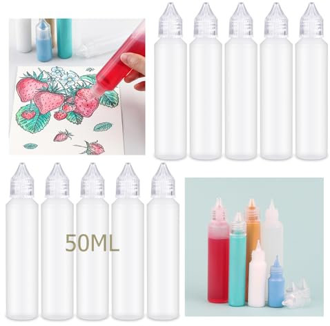 OTCRAFT 10 Pack 50 ML Empty Fine Tip Applicator Bottles; Plastic Squeeze Bottle for Glue Paint Ink; Clear Liquid Dispenser Small Gluing Projects, Paper Quilling DIY Craft, Acrylic Paintin