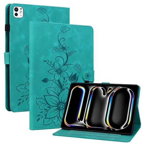 Rosbtib Custodia Cover per iPad Pro 11 (M5/M4, Modello 2025/2024, 6/5 Generazione) 11, Slim Fit Folio Pieghevole Cover Protettiva con Slot per schede Chiusura Magnetica, Gigli Verdi