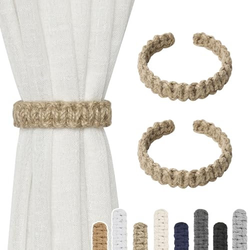 Pretty Jolly Lot de 2 embrasses de rideaux en corde de jute naturelle tressée de style rustique et rustique pour la maison et le bureau (jute naturelle)