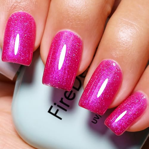 Firedeep Smalto per unghie rosa glitterato, 16ML Smalto gel rosso rosa UV/LED Smalto per unghie iridescente per nail art primavera estate fai da te manicure 1Pcs