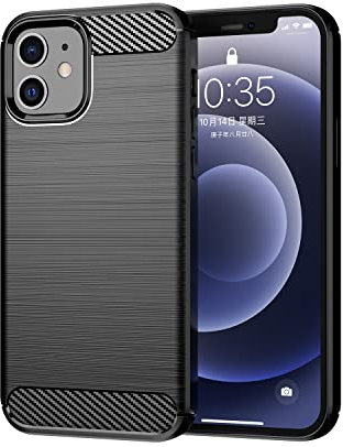 owlhold Cover per iPhone 12 / iPhone 12 Pro, Custodia Spazzolata e Fibra di Carbonio Morbido Silicone TPU Slim Fit Case, Antiurto, Antigraffio, Antiscivolo, Protezione Grado Militare, Nero