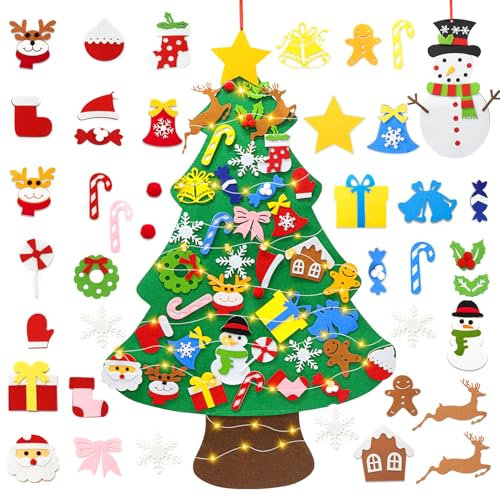 Idota 98 cm Albero Natale Feltro, DIY Albero in Feltro per Bambini con 40 Ornamenti Rimovibili, Albero di Natale in Feltro per Bambini per Parete Porta