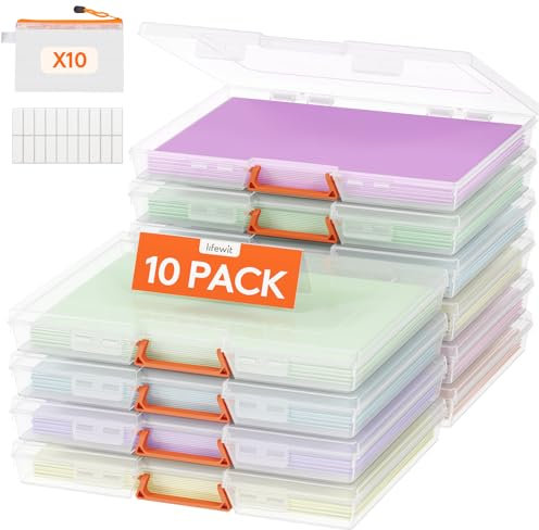 Lifewit 10tlg. Aufbewahrungsboxen mit Deckel und Griff,Tragbare Archivbox A4,Extra Reißverschlusstaschen,Etikettensticker,Stapelbare Kunststoffboxen für Akten/Bastelbedarf/Puzzle/Karte/Büro