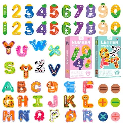 Magnetic Letters and Numbers, 56 Pcs Cute Fridge Magnets for Kids, Educational Spelling Learning Tool with Cute Animal Alphabet & Fruit Number Magnets, Alphabet ABC Magnet for Baby Toddler Preschool