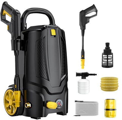 ulafbwur High Pressure Washer, Electric Pressure Washer, 1.2KW-1.63HP High Pressure Cleaning Machine Adjustable Pressure Power Washer for Cars, Patios, Fences, Driveways,Home Cleaning Black
