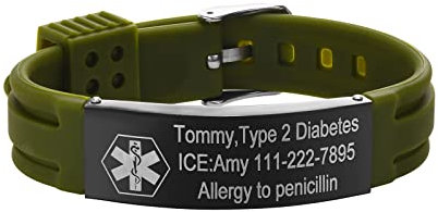 Gamtic Personalisierte Notfallarmband Medizinisches Armband - Verstellbares Wasserdichtes Silikonarmband, SOS Dringender Kontakt ID Armbänder mit Gravur fur Herren Damen