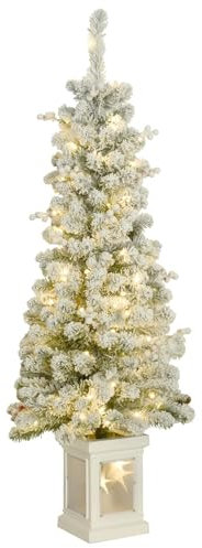 Árboles de Navidad en maceta, árbol de Navidad artificial iluminado realista de 4.5 pies, árbol artificial decorativo con 8 modos de luz para fiestas de Navidad