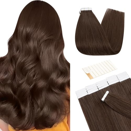 TESS Tape in Hair Extensions Human Hair 10 PCS #04 Medium Brown - 22 Inch Seamless Invisible Real Hair Extension Straight 25g